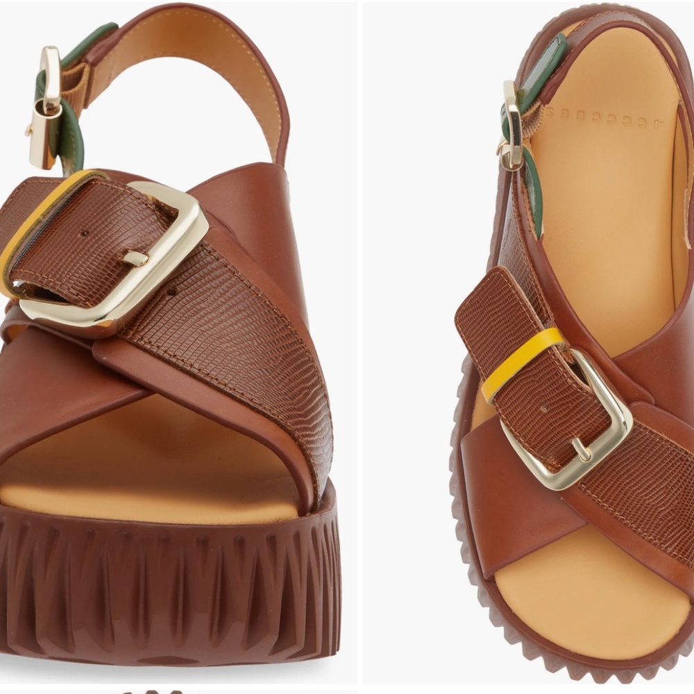 Plia Juno Stylish Brown and Yellow Sandals with Buckle - Picture 3 of 7